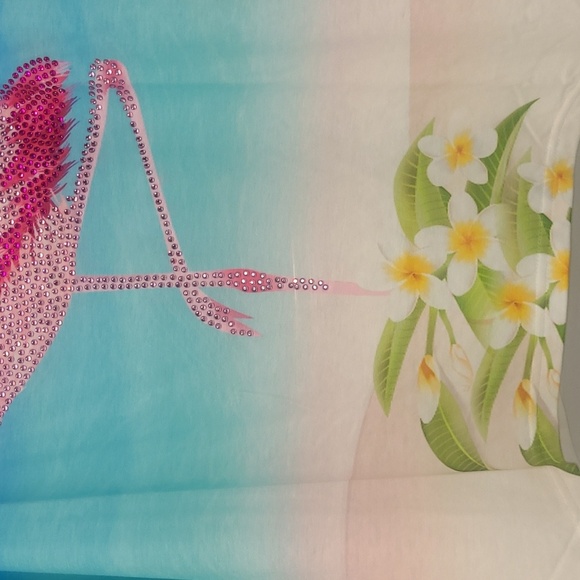 Crystal Beaded Flamingo Print Beach Tank Top Sleeveless Coastal Resort Cruise - Picture 4 of 12